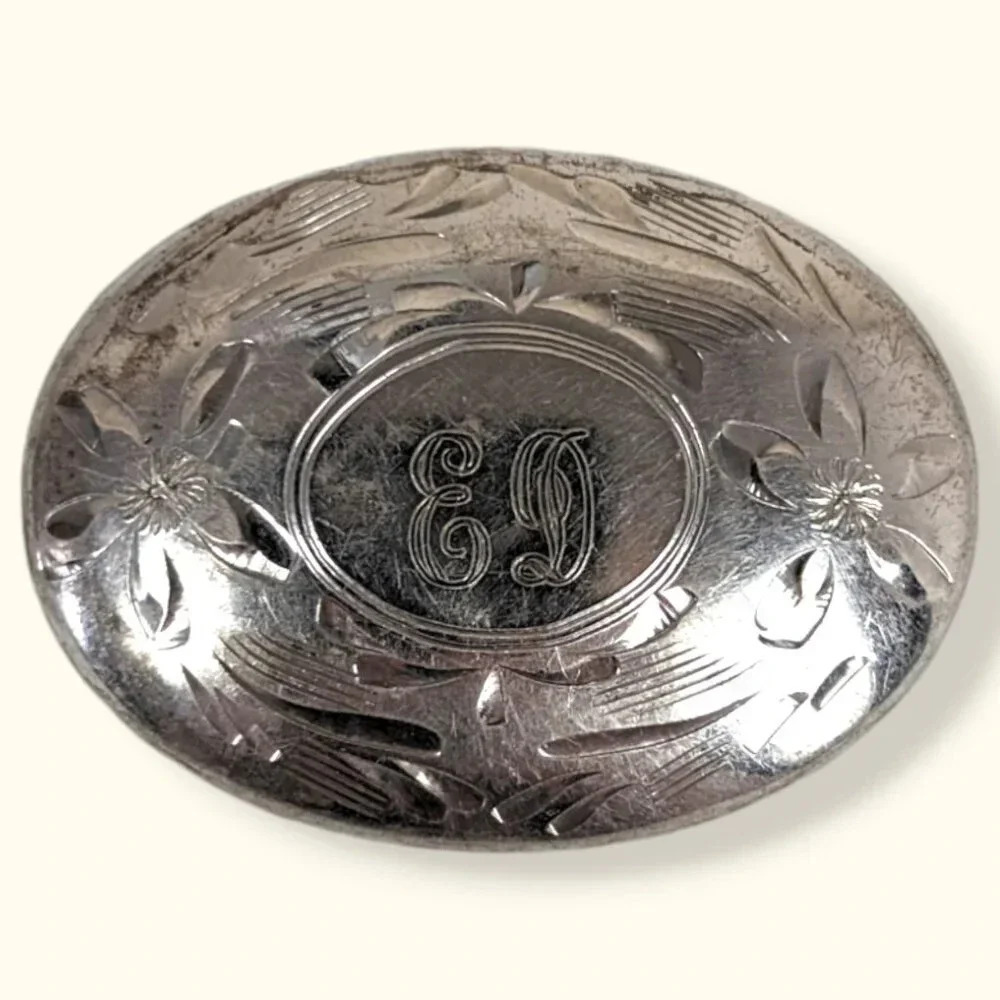 Vintage 925 Smibo Etched Oval Brooch